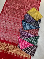 Modal Silk Ajarakh Lehriya Saree